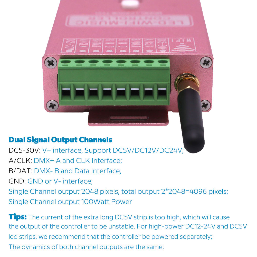 DC5-30V Tuya Wifi Music LED SPI Controller For Addressable RGB&RGBW LED Strips LC2000B-TY01